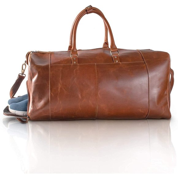 Full Grain Leather Travel Duffel Bag Overnight Weekend Leather Bags Sports Gym - Picture 4 of 7